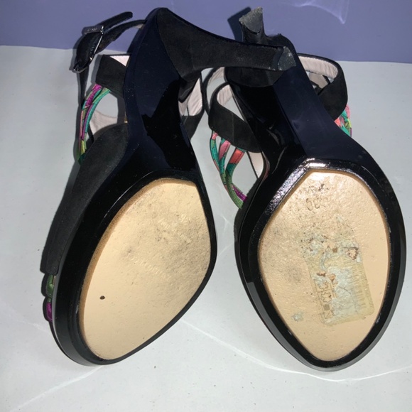 Emilio Pucci Black cage heels Sz 38 /7.5 multicolor satin accents Suede - Picture 5 of 6